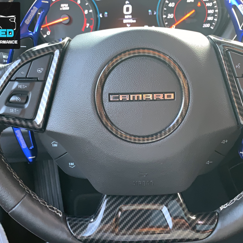 Second image of 2016 - 24 Camaro Steering Wheel Trim Cover Kit  | Colored / Carbon Fiber