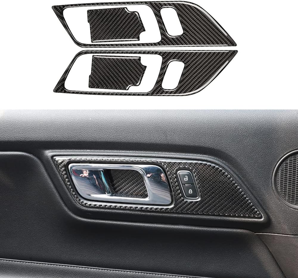 Enhance Your 2015-24 Mustang with Real Carbon Fiber Interior Door Handle  Trim Covers