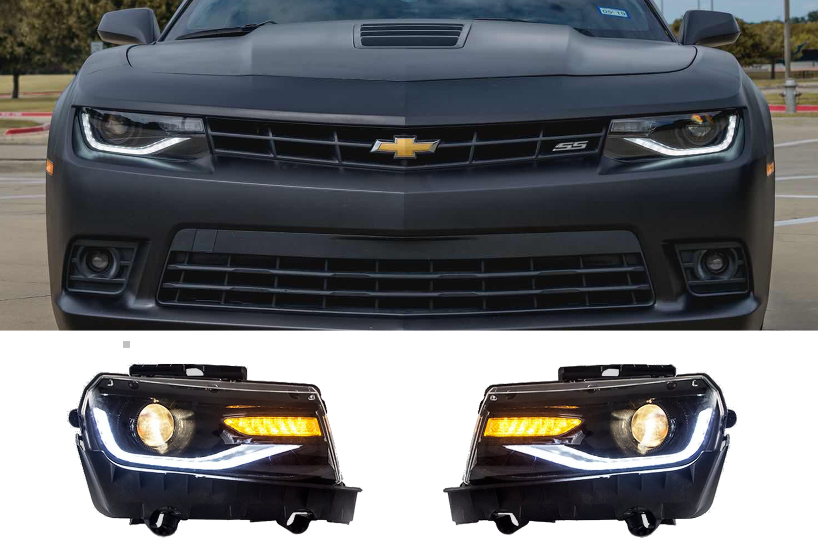 Not Included VLAND Headlight Fit for Chevrolet Camaro 2014-2015 LED Head Light.D2H/HID Bulb Conversion Kit for HI/ LO Beam.
