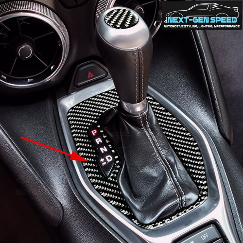 Second image of 2016 - 24 Camaro Carbon Fiber Gear Shift Panel | Black/Red Carbon