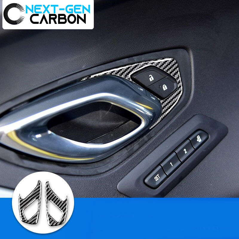 Keptrim for Camaro Real Carbon Fiber Inner Door Lock Trim for Chevrolet Camaro 2017-2020 Accessories 2pcs 