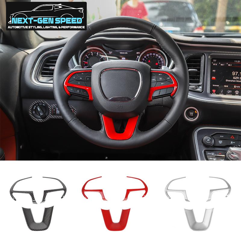 Voodonala Steering Wheel Cover Trim for 2015-2019 Dodge Challenger Charger ABS Red 4pcs