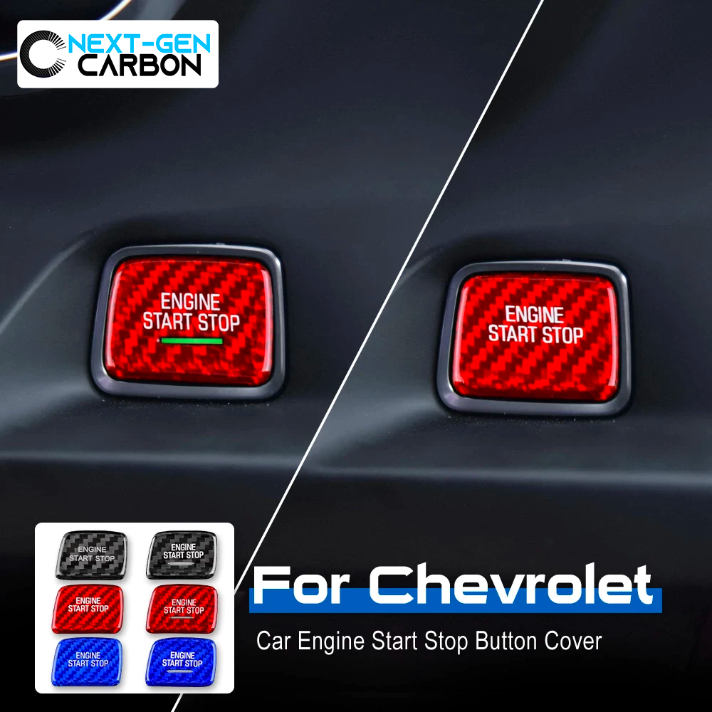 Black Engine Start Stop Push Button Cover Push to Start Button Frame Decal Sticker Carbon Fiber fit for Chevrolet Camaro