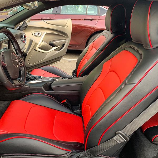 COVER-MASTER Custom Fit Front Seat Covers For Chevy Camaro 2010-2015 - Black Leather-Like