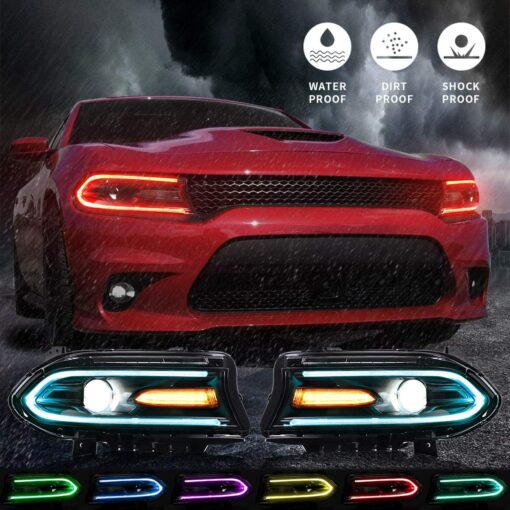 Second image of 2015 - 24 Prebuilt RGB LED Projector Headlights (Color Changing/Bluetooth) | SRT/RT/GT/SXT)