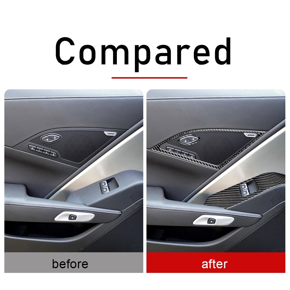 beler 3pcs Black Carbon Fiber Door Speaker Decorative Cover Trim Frame Fit for Chevrolet Corvette C7 2014-2019 