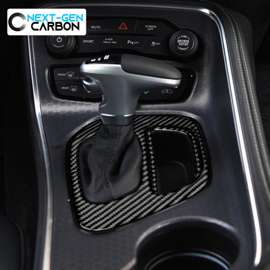 Second image of 2015 - 24 Dodge Challenger Carbon Fiber Center Console Overlay Kit | Next-Gen Carbon