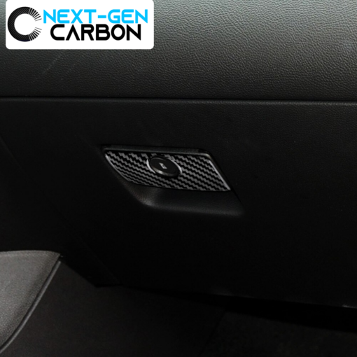 Second image of 2010 - 15 Camaro Carbon Fiber Glove Box Handle Cover | Black / Red Carbon