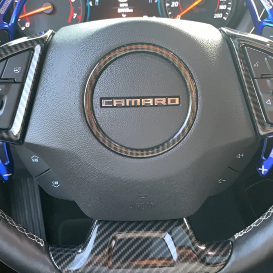 Second image of 2016 - 24 Chevy Camaro Real Carbon Fiber Center Steering Ring