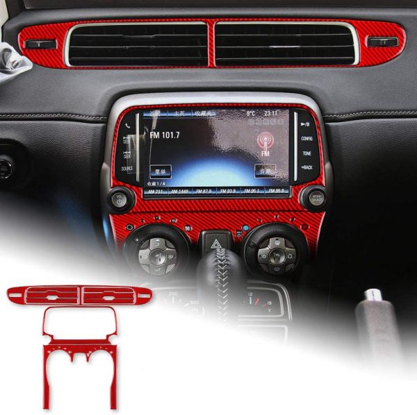 Second image of 2013 - 15 Camaro Real Carbon Fiber Radio/Climate Control Trim + Center Vent Overlay | Black, Red Carbon