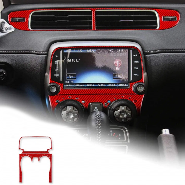 Second image of 2013 - 15 Camaro Real Carbon Fiber Radio/Climate Control Trim Overlay | Black / Red Carbon