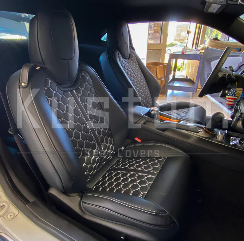 IGGEE Custom Faux Leather Front Seat Covers For Chevy Camaro 2010-2015 – Black/Charcoal
