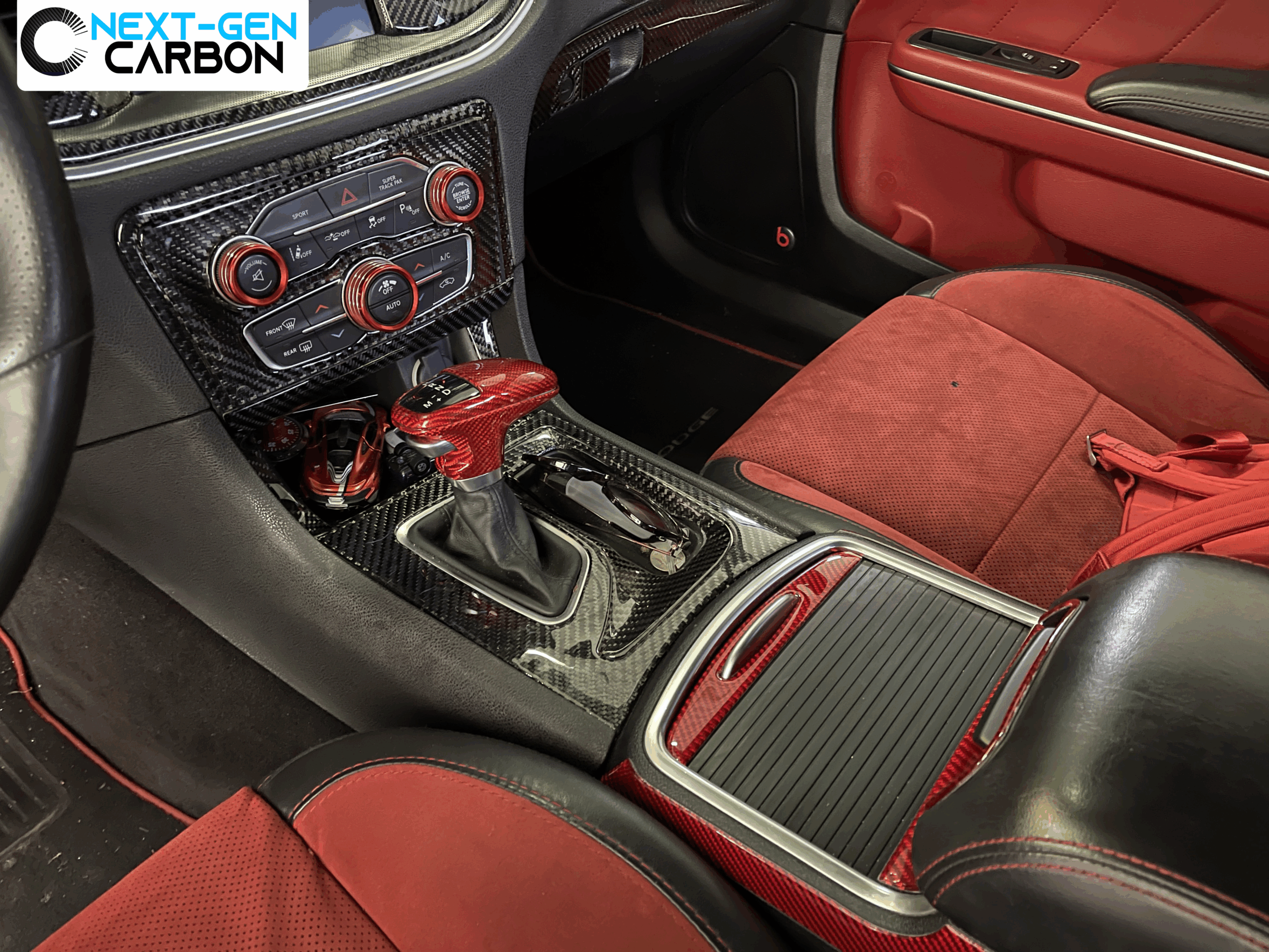 Second image of 2015 - 24 Dodge Charger Carbon Fiber Cup Holder Console Trim | Next-Gen Carbon