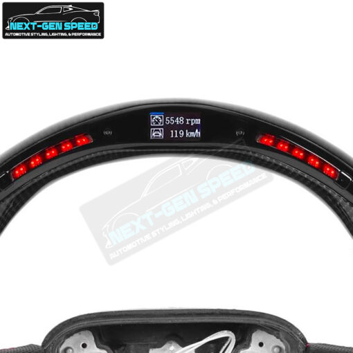 Second image of 2015 - 24 Dodge Charger / Challenger / Durango /Track Hawk SRT LED Carbon Fiber Leather Steering Wheel