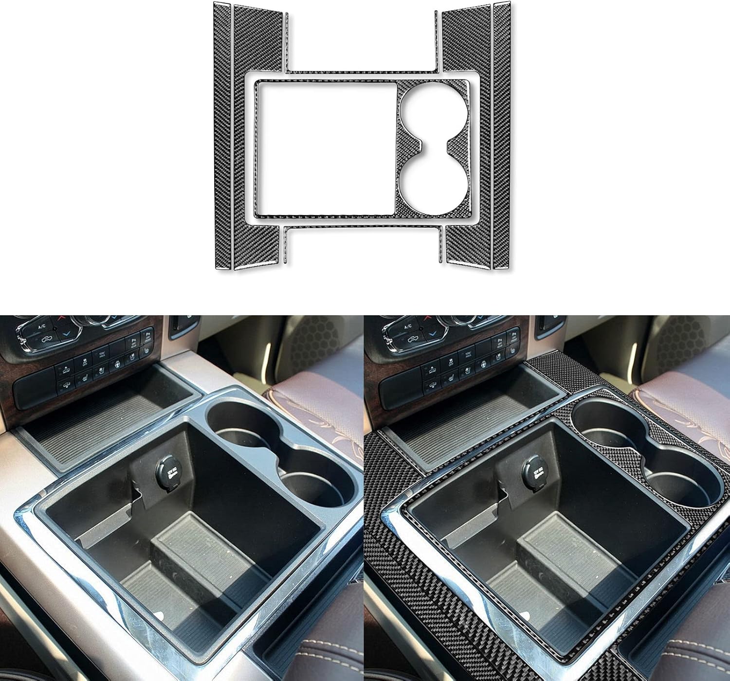 TESIN Carbon Fiber Cup Holder Side Panel Trim For 2010-2017 Dodge Ram 1500 – 2-Piece Set