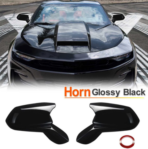Second image of 2016 - 24 Camaro Horn Style Mirrors (Gloss Black/Carbon)