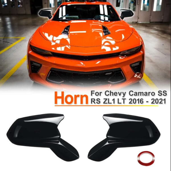 2016 - 24 Camaro Horn Style Mirrors (Gloss Black/Carbon)