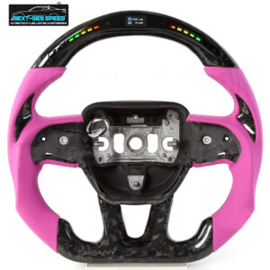 2015 - 23 Dodge Charger / Challenger / Durango / Track Hawk SRT LED Forged Carbon Fiber Pink Leather Steering Wheel | Next-Gen Carbon
