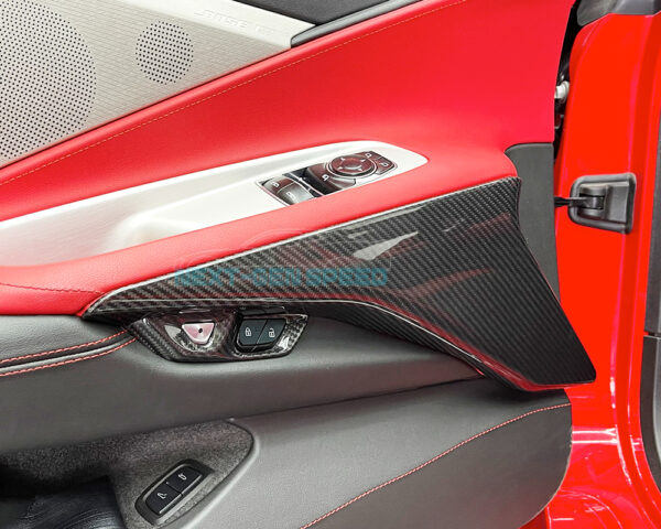 C8 Corvette Carbon Fiber Inner Door Panel Lower Trim Cover | Black / Red