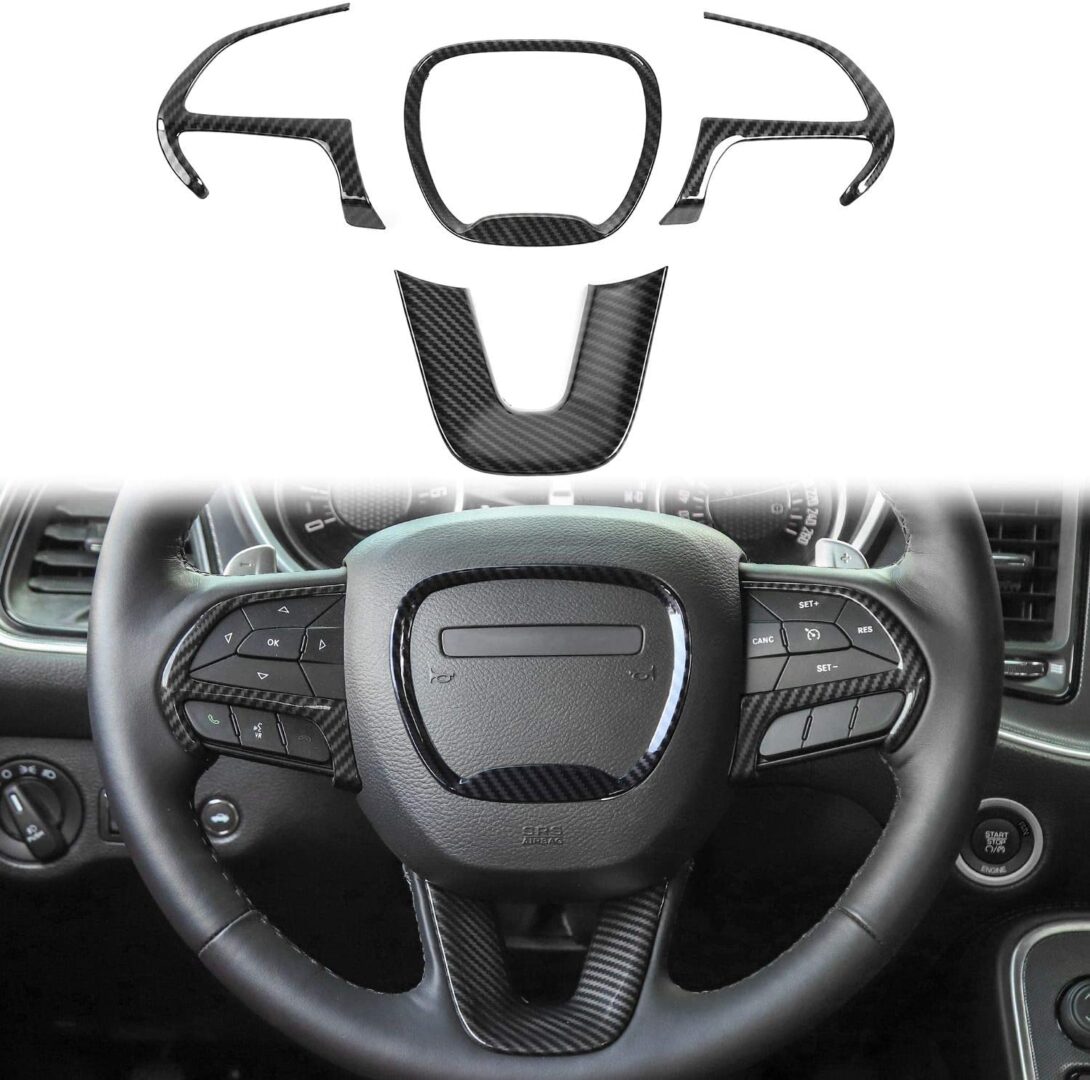 4× Red Carbon Fiber ABS Steering Wheel Trim For Dodge Challenger Charger 2015-21 