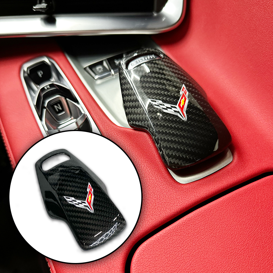 C8 Corvette Carbon Fiber Mode Selector Cover (With/Without Logo) | Black /  Red / Blue Carbon - Next-Gen Speed