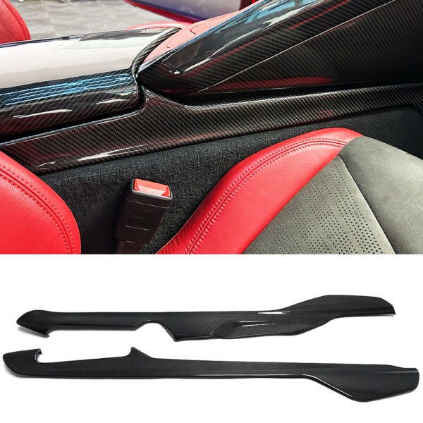 C8 Corvette Carbon Fiber Side Console Trim Covers | Black / Red