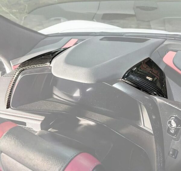 C8 Corvette Carbon Fiber Upper Side Dash Speedometer Covers | Black / Red Carbon