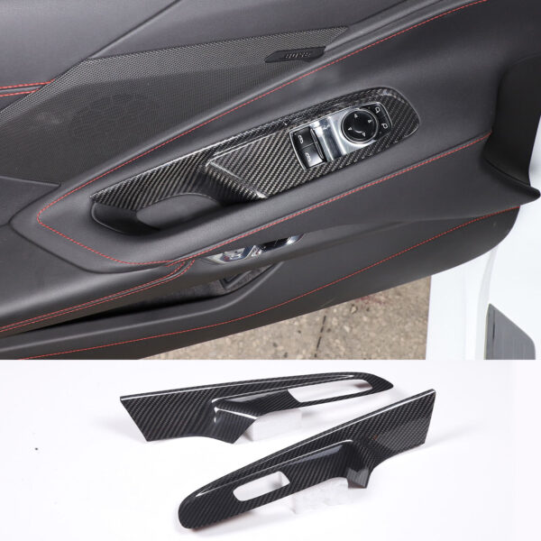 C8 Corvette Carbon Fiber Window Switch Panel Covers (Coupe/Convertible) | Black / Red / Blue Carbon