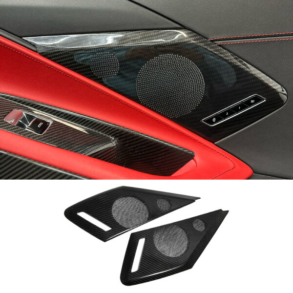 C8 Corvette Carbon Fiber Interior Door Speaker Covers (Black / Red / Blue)