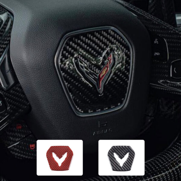 C8 Corvette Carbon Fiber Center Steering Wheel Cover | Black /Red