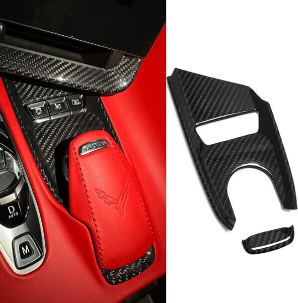 C8 Corvette Carbon Fiber Mode Selector Control Plate Cover | Black / Red Carbon