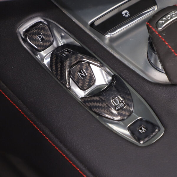 C8 Corvette Carbon Fiber Transmission Control Button Covers | Black / Red Carbon
