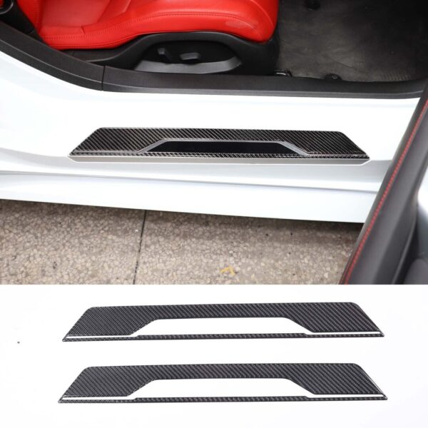 C8 Corvette Soft Carbon Fiber Door Sill Covers in Black / Red | Next-Gen Carbon