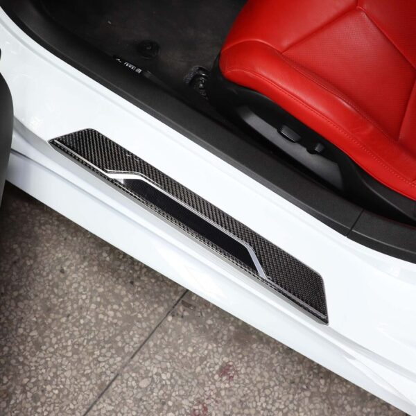 Second image of C8 Corvette Soft Carbon Fiber Door Sill Covers in Black / Red | Next-Gen Carbon