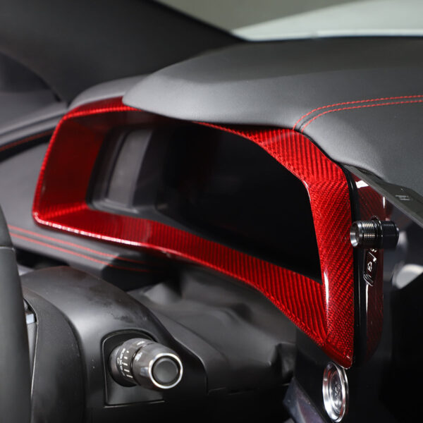 Second image of C8 Corvette Carbon Fiber Speedometer Gauge Cluster Interior Cover | Black / Red