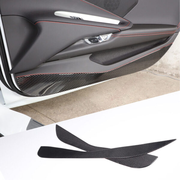 C8 Corvette Soft Carbon Fiber Door Kick Panel Insert Covers in Black / Red | Next-Gen Carbon