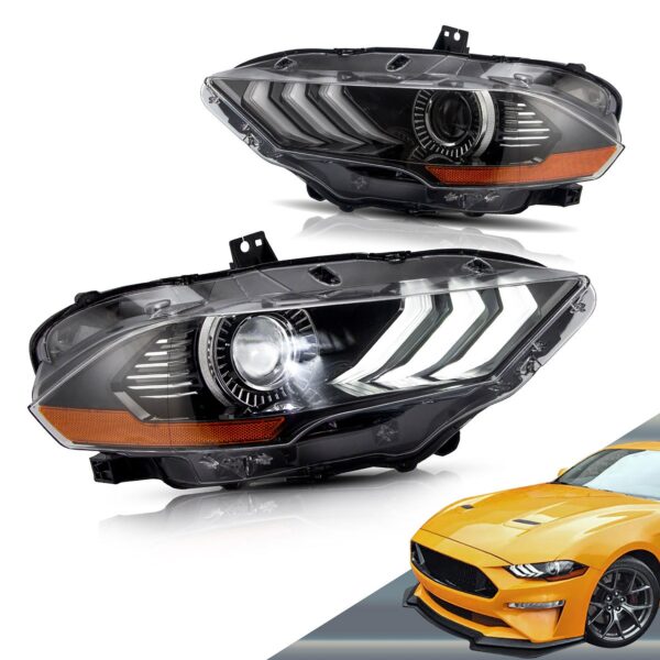 Second image of 2018 - 24 Ford Mustang Smoked LED Projector Headlights (Set) | VLAND