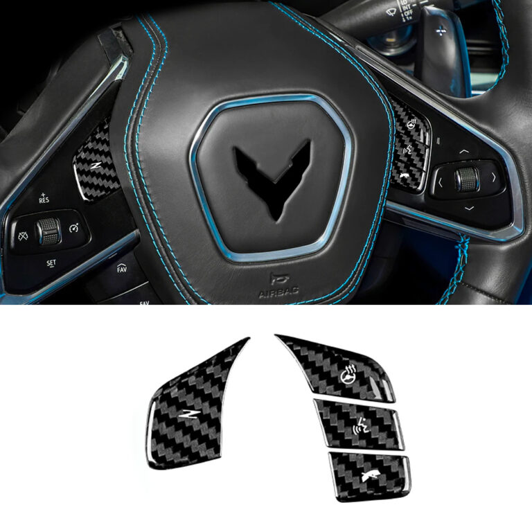 C8 Corvette Carbon Fiber Steering Wheel Button Cover Kit | Black / Red Carbon Fiber