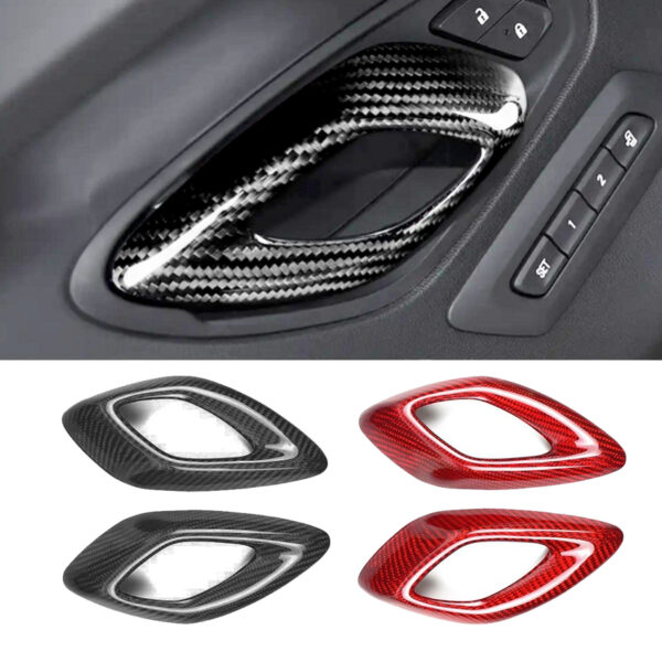 2016 - 24 Camaro Carbon Fiber Interior Door Handle Chrome Delete Covers | Black / Red Carbon