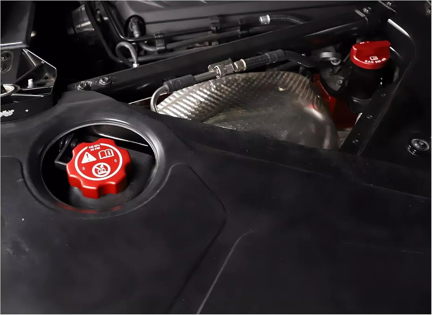 Corvette C8 Stingray 2020-2023 Engine Bay Oil Cap Cover Trim – Aluminum Alloy, 4PCS Set, Red, No Drilling Required