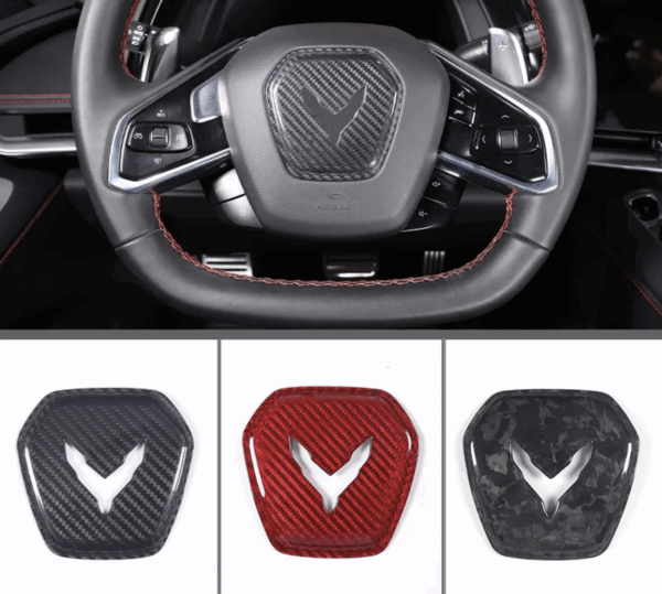 C8 Corvette Carbon Fiber Center Steering Wheel Full Cover | Black / Red / Forged
