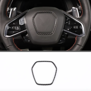 C8 Corvette Carbon Fiber Center Steering Wheel Chrome Trim Cover
