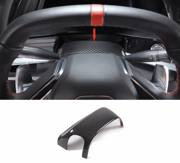 C8 Corvette Carbon Fiber Steering Wheel Base Panel Trim Cover | Black / Red