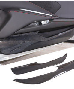 2020-24 C8 Corvette Hard Carbon Fiber Door Kick Panel Trim Cover Kit | Black / Red