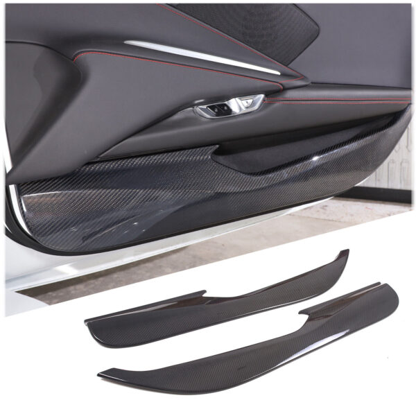 C8 Corvette Hard Carbon Fiber Door Kick Panel Trim Cover Kit | Black / Red