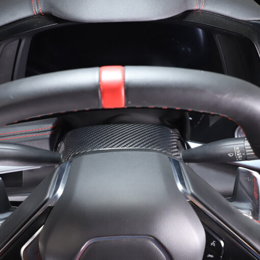 2020-24 C8 Corvette Carbon Fiber Steering Wheel Base Panel Trim Cover | Black / Red