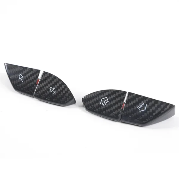 Second image of 2016 - 24 Camaro Carbon Fiber Steering Volume / Fav Button Covers (Black/Red)