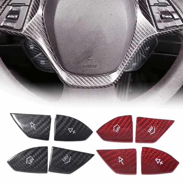 2014 - 19 Corvette C7 Carbon Fiber Steering Volume / Fav Button Covers (Black/Red)