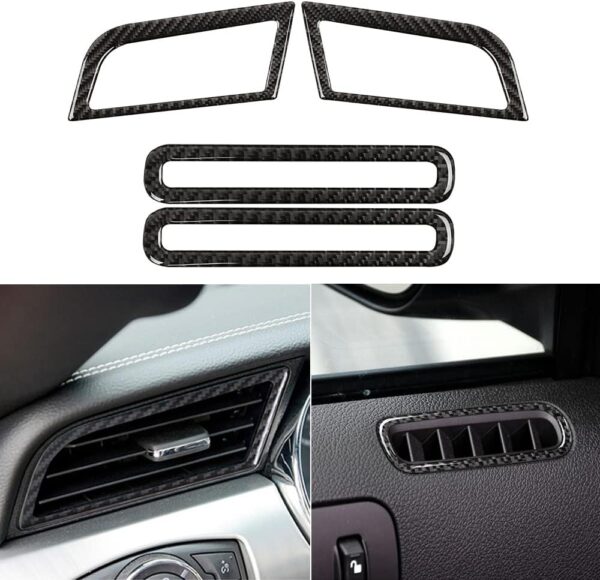 2015-24 Mustang Real Carbon Fiber Carbon Fiber Car Door Defogger Air Vent Outlet + Dashboard Air Conditioner Vent Trim Kit