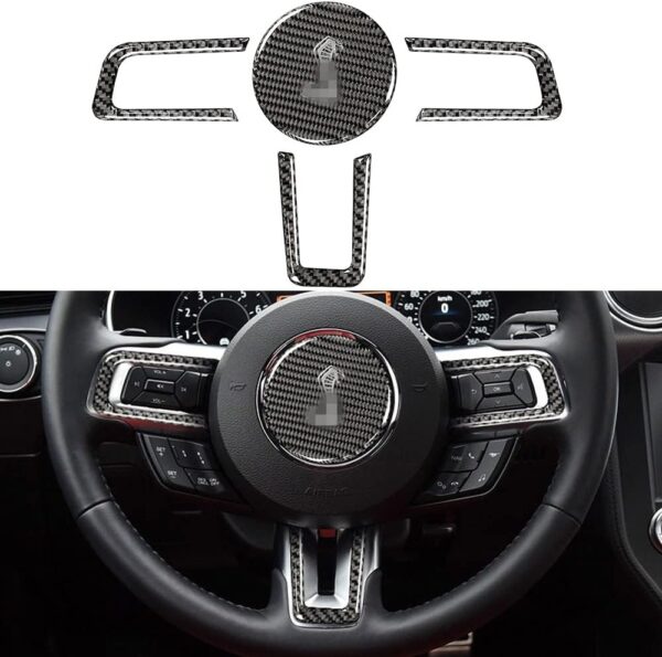 2015-24 Mustang Shelby Real Carbon Fiber Steering Wheel Trim Cover Kit